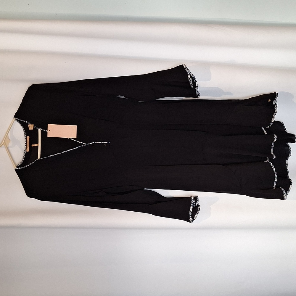 Scotch & Soda Black Long Sleeve V-Neck Dress with White Trim